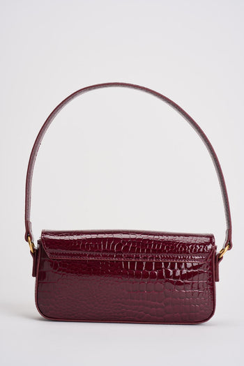 Borsa donna a spalla pitonata lucida bordeaux - 4
