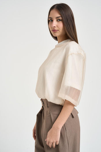 Blusa donna in organza panna - 3