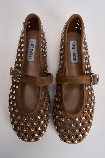 Ballerina donna nocciola traforata con borchie silver - 5