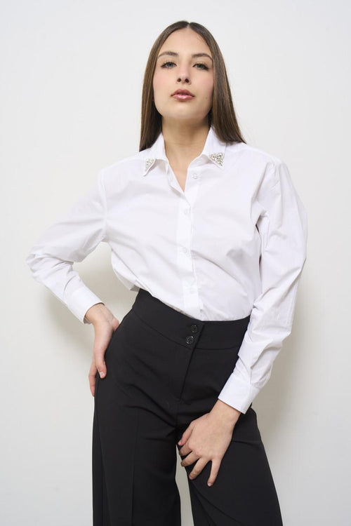 Camicia donna bianca con colletto strass