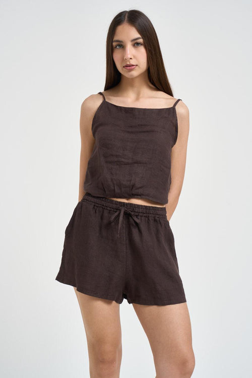 Shorts donna in lino moro