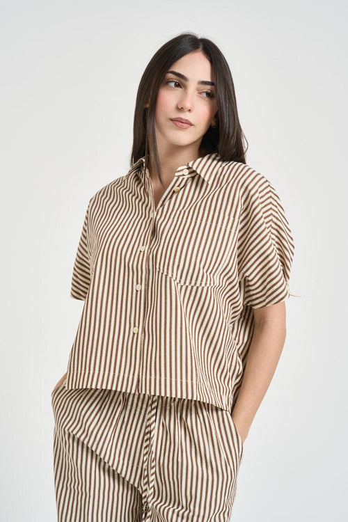 Camicia donna cropped marrone - 2