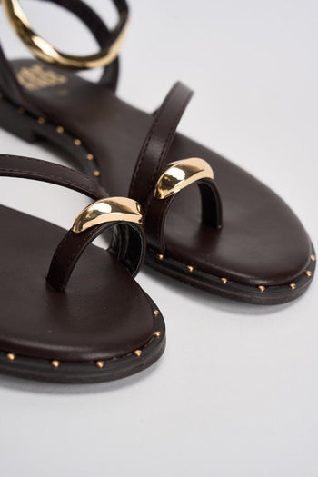 Sandalo donna con anello oro marrone - 4