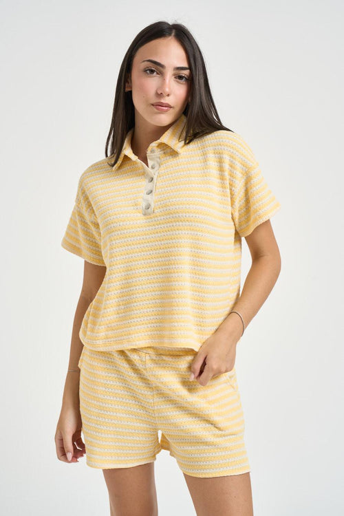 Polo donna a righe giallo e panna - 1