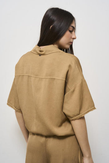 Camicia donna cropped cammello - 5