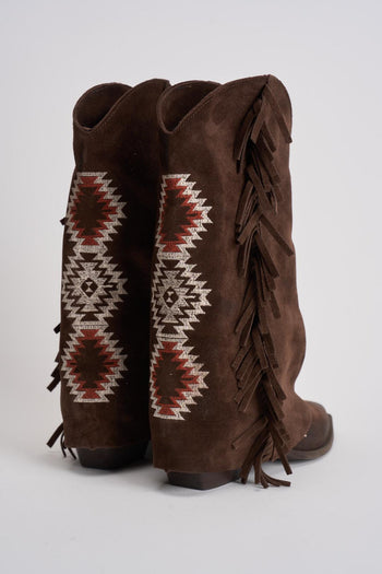 Stivali donna texani in suede marroni - 5