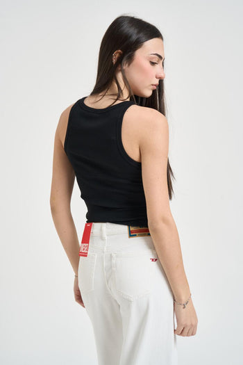 Top donna girocollo nero con strass - 4