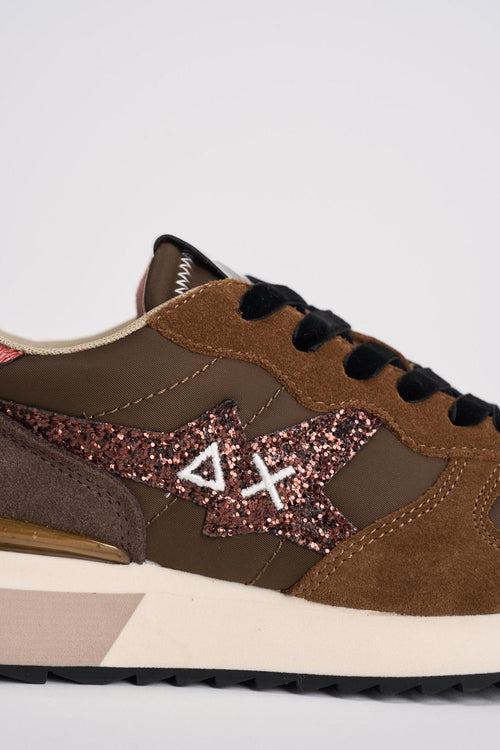 Sneakers donna marrone con glitter rosa - 2