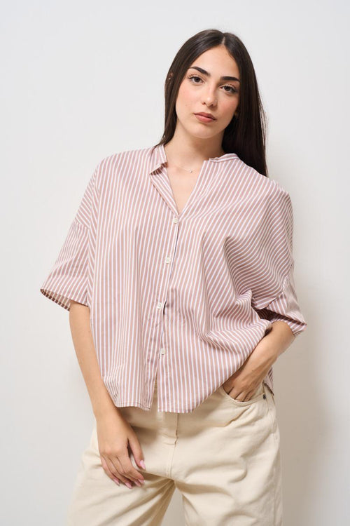 Camicia donna gessata rosa