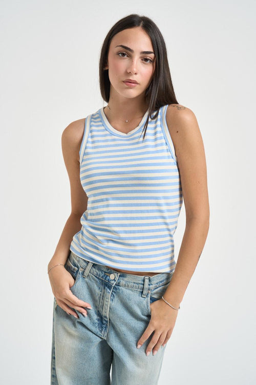Top donna a righe bianco e celeste - 1