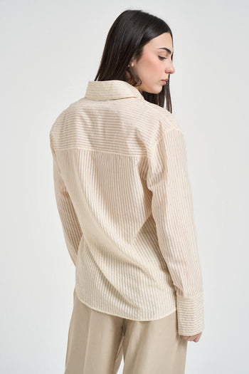 Camicia donna a righe giallo pastello con strass - 5