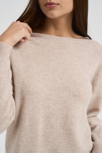 Maglia donna scollo a barchetta beige - 3