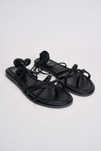 Sandalo donna flat intrecciato nero - 3