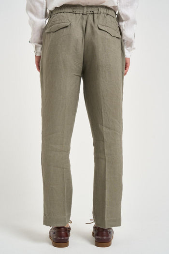 Pantalone uomo in lino verde militare - 3