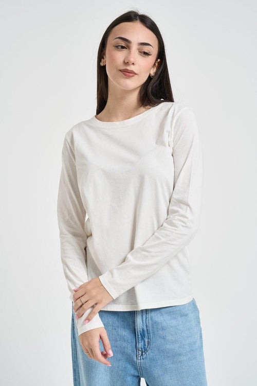 T-shirt donna a manica lunga panna