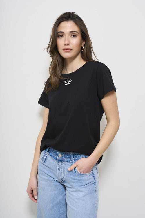 T-shirt donna nera girocollo