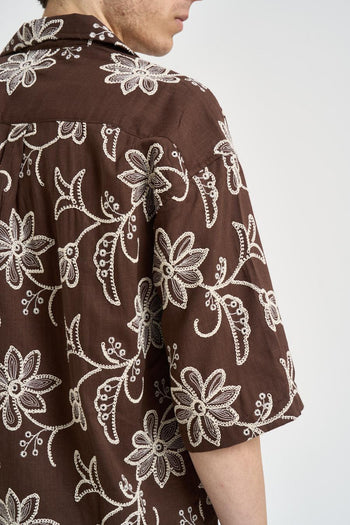 Camicia uomo marrone ricamata - 4