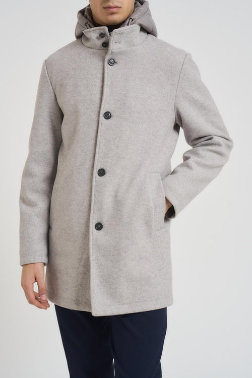 Cappotto uomo midi grigio chiaro con pettorina