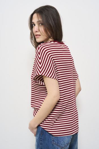 Burgundy striped women's t-shirt - 5