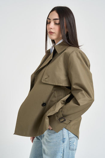 Trench donna Biglia corto verde militare - 4