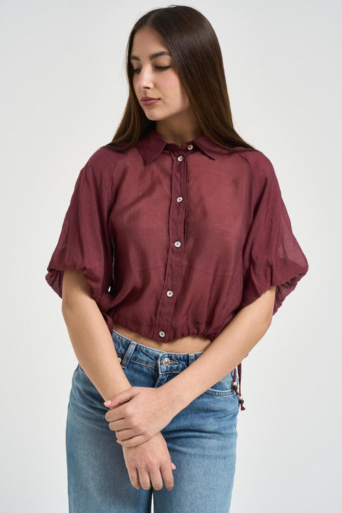 Camicia donna semi-trasparente bordeaux - 2