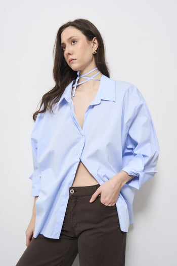 Camicia donna over celeste - 3