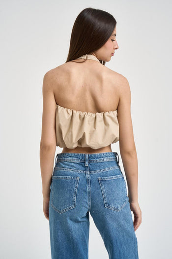 Top donna a palloncino beige - 4