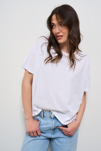 T-shirt donna bianca con perline - 3