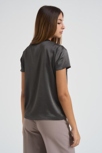 T-shirt donna girocollo grigio antracite - 7