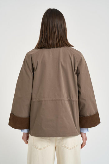 Giacca donna dettagli in velluto taupe - 5