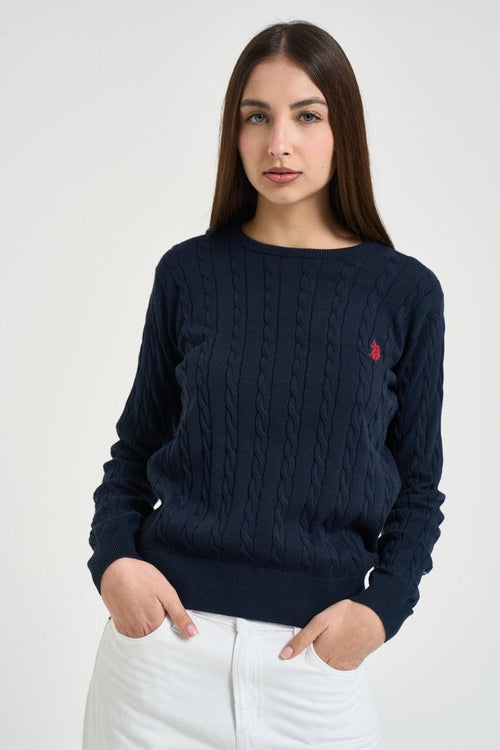 Maglia donna a treccia blu