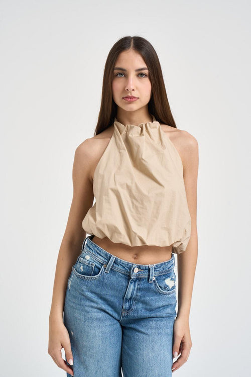 Top donna a palloncino beige - 1