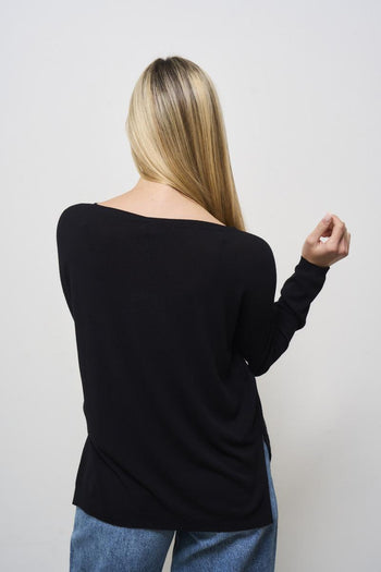 Women's black crew neck sweater - 5