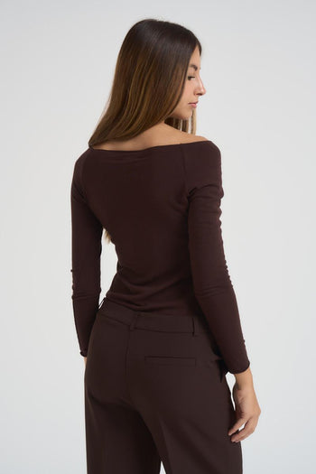 Maglia donna scollo a barca marrone - 4