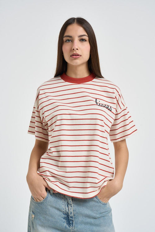 T-shirt donna panna a righe rosse