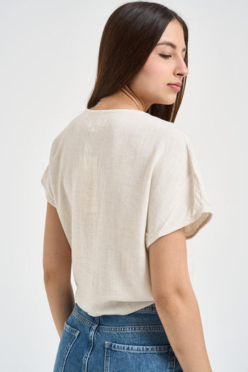 Camicia donna cropped con nodo beige - 4