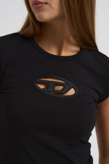 T-shirt donna nera T-Angie logo cut-out - 3