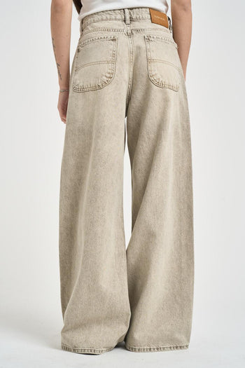 Jeans donna baggy in denim marmorizzato beige - 4