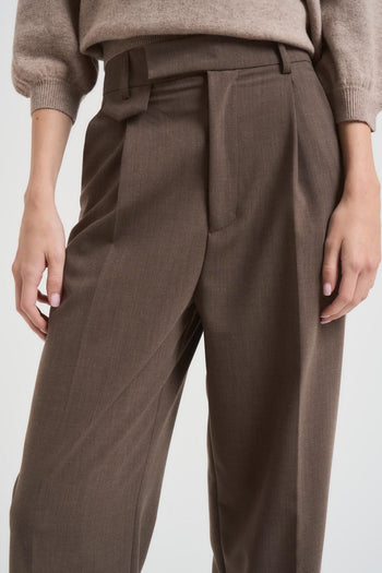 Pantalone donna palazzo con pences tortora - 3
