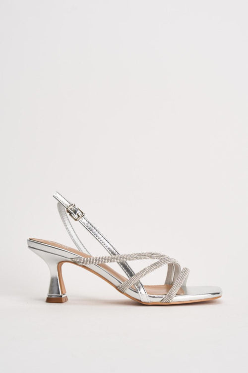 Sandalo donna argento con strass