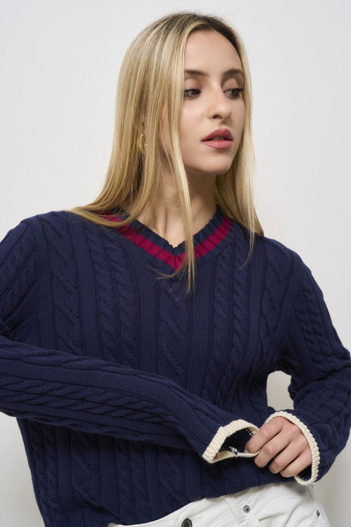 Maglia donna scollo a v blu - 2