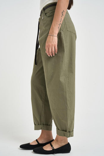 Pantalone donna barrel fit verde militare - 3