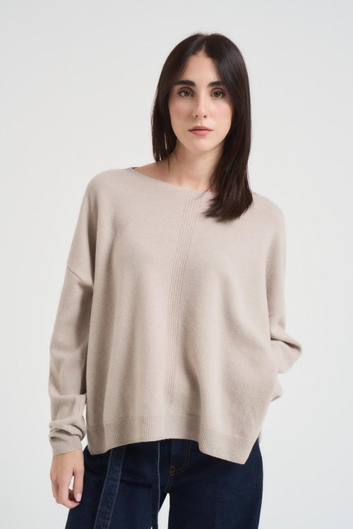 Maglia over donna scollo a barca beige