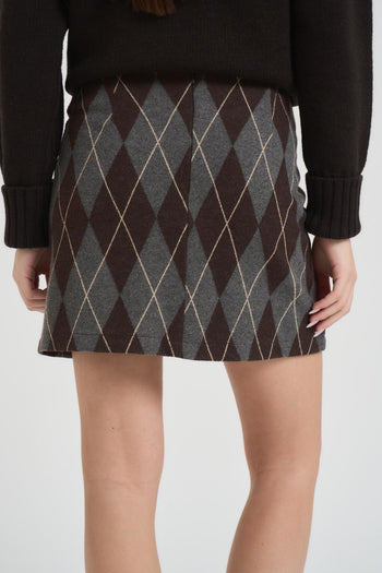 Minigonna donna a rombi marrone e grigia - 4