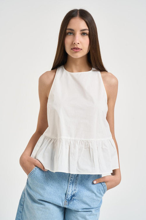 Top donna in cotone con fiocco bianco