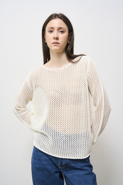 Maglia donna traforata bianca