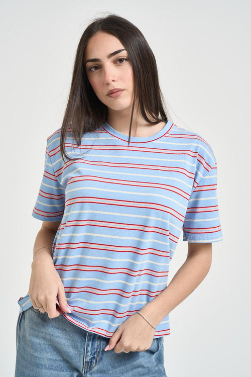 T-shirt donna a righe celeste