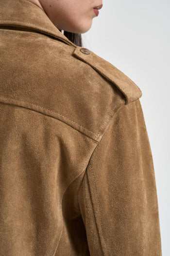 Giubbotto donna in suede cammello - 5