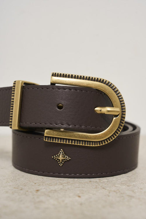 Brown leather women's belt with studs - 2
