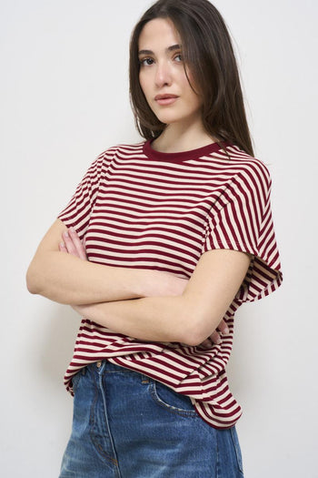 Burgundy striped women's t-shirt - 3